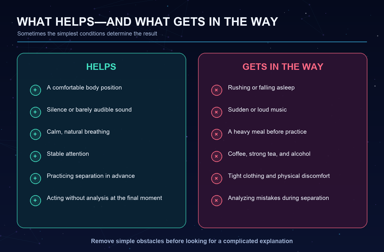 What helps and what interferes with out-of-body practice